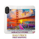 Golden Gate Sunset Convertible Phone Flip Case — Retro Convertible Car Art Printify