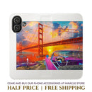 Golden Gate Sunset Convertible Phone Flip Case — Retro Convertible Car Art Printify