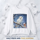 Snowy Owl Crewneck Sweatshirt — Winter Night Wildlife Graphic Printify