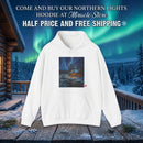 Northern Lights Cabin Hoodie – Cozy Winter Night Aurora Sweatshirt Printify