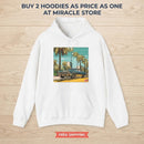 Retro Palm Beach Hoodie – Vintage Convertible Car Sunset Graphic Printify