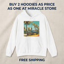 Retro Palm Beach Hoodie – Vintage Convertible Car Sunset Graphic Printify