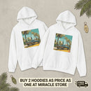 Retro Palm Beach Hoodie – Vintage Convertible Car Sunset Graphic Printify