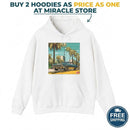 Retro Palm Beach Hoodie – Vintage Convertible Car Sunset Graphic Printify