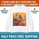 Bird on Branch Crewneck Sweatshirt — Colorful Songbird Art Pullover Printify