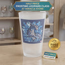 Frosted 16oz Pint Glass — Blue Floral Leopard Design Printify