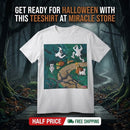 Halloween Ghost Campfire T‑Shirt — Dancing Ghosts in the Woods Graphic Tee Printify