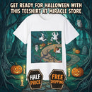 Halloween Ghost Campfire T‑Shirt — Dancing Ghosts in the Woods Graphic Tee Printify