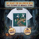 Halloween Ghost Campfire T‑Shirt — Dancing Ghosts in the Woods Graphic Tee Printify