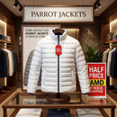 Parrot Art Puffer Jacket — Colorful Blue & Gold Macaw Print Printify