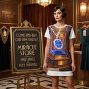 Art Deco Sapphire Necklace T‑Shirt Dress – Vintage Jewelry Illustration AOP Printify