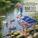 Decorative Duck Pillow Cover — Blue Delft Goose Garden Accent Printify