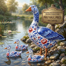 Decorative Duck Pillow Cover — Blue Delft Goose Garden Accent Printify