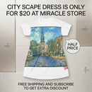 Canal Cityscape T-Shirt Dress — Impressionist Amsterdam Canal Print Printify