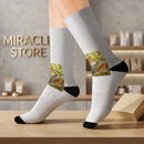 Autumn Harvest Sublimation Socks — Pumpkin & Leaves Crew Socks Printify