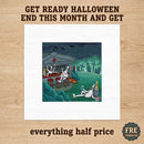 Ghostly Graveyard Bar Tablecloth — Halloween Cemetery Party Decor Printify