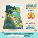 Coastal Village Scenic T‑Shirt Dress — Sea View Illustration AOP Printify