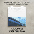 Racing Cityscape T-Shirt — Yellow Sports Car Track Scene Printify