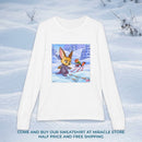 Kids Long Sleeve Tee — Winter Bunny & Fox Snowy Trail Illustration Printify