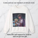 Crewneck Sweatshirt — Space Warrior Holding Baby Alien Graphic Printify