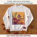 Bird on Branch Crewneck Sweatshirt — Colorful Songbird Art Pullover Printify