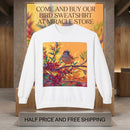 Bird on Branch Crewneck Sweatshirt — Colorful Songbird Art Pullover Printify