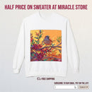 Bird on Branch Crewneck Sweatshirt — Colorful Songbird Art Pullover Printify