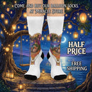 Hot Air Balloon Nightscape Cushioned Crew Socks — Whimsical Travel & Dreamscape Gift Printify