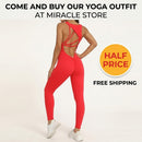 Yoga Jumpsuit V-shaped Back Design Sleeveless Fitness Running Sportswear Stretch Tights Pants For Womens Clothing Miracle Store