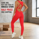 Yoga Jumpsuit V-shaped Back Design Sleeveless Fitness Running Sportswear Stretch Tights Pants For Womens Clothing Miracle Store