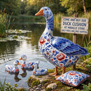 Decorative Duck Pillow Cover — Blue Delft Goose Garden Accent Printify