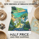 Coastal Village Scenic T‑Shirt Dress — Sea View Illustration AOP Printify