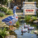Decorative Duck Pillow Cover — Blue Delft Goose Garden Accent Printify