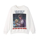 Crewneck Sweatshirt — Space Warrior Holding Baby Alien Graphic Printify