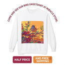 Bird on Branch Crewneck Sweatshirt — Colorful Songbird Art Pullover Printify