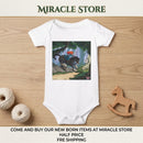 Woodland Adventure Baby Onesie — Baby Riding Bear Forest Illustration Printify