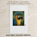 Blue-and-Gold Macaw Hand Towel — Tropical Parrot Kitchen & Bathroom Accent Printify