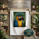 Blue-and-Gold Macaw Hand Towel — Tropical Parrot Kitchen & Bathroom Accent Printify
