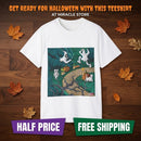 Halloween Ghost Campfire T‑Shirt — Dancing Ghosts in the Woods Graphic Tee Printify