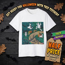Halloween Ghost Campfire T‑Shirt — Dancing Ghosts in the Woods Graphic Tee Printify