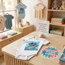 Baby Bodysuit — Cute Surfing Cartoon Baby & Puppy Organic Onesie Printify