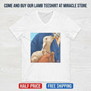 Lamb Bottle-Feeding V-Neck Tee — Cute Farm Animal Lover Shirt