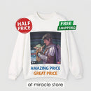 Crewneck Sweatshirt — Space Warrior Holding Baby Alien Graphic Printify