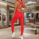 Yoga Jumpsuit V-shaped Back Design Sleeveless Fitness Running Sportswear Stretch Tights Pants For Womens Clothing Miracle Store