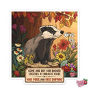 Badger Floral Sticker — Autumn Woodland Kiss-Cut Laptop Decal Printify