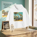Retro Palm Beach Hoodie – Vintage Convertible Car Sunset Graphic Printify