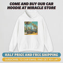 Retro Palm Beach Hoodie – Vintage Convertible Car Sunset Graphic Printify