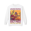 Bird on Branch Crewneck Sweatshirt — Colorful Songbird Art Pullover Printify