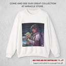 Crewneck Sweatshirt — Space Warrior Holding Baby Alien Graphic Printify