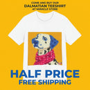 Dalmatian Pixel Art Tee — Cute Blue-Accented Dog Graphic Shirt Printify